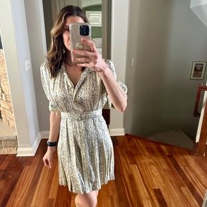 SANDRO Ivory Multicolor High Neck Puff Sleeve Satin Dress - FR 36 / US 4